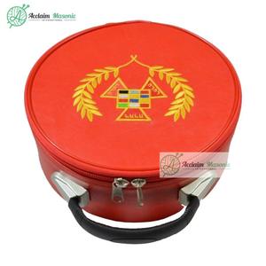 Tablier maçonnique rouge brodé personnalisé avec étui en cuir souple et insigne en dentelle à coudre décoration personnalisée avec logo - Product Image 6