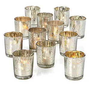 Portavelas de Cristal Plateado con Efecto Mercurio para Velas de Té - Product Image 1