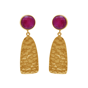 Pendientes colgantes chapados en oro y plata 925 con piedras preciosas de rubí de forma redonda facetada, pendientes de moda, fabricación al por mayor, Casa DE Plata - Product Image 1