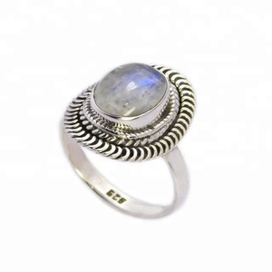 Joyería Vintage compromiso eternidad Vermeil anillos para mujer Plata de Ley 925 gran Arco Iris piedra lunar anillo joyería - Product Image 1