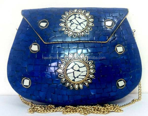 Firoja Vintage <b>Women's</b> <b>Work</b> Clutch <b>Bags</b> BH-3086 Brass Metal Embroidery Beading Sequins Feathers Bows String Closure - Product Image 1