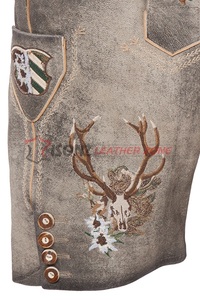 Lederhosen de estilo vintage bávaro alemán, bordados con ciervo gris, de tela no tejida sólida, de cintura media, duraderos, para traje tradicional. - Product Image 3