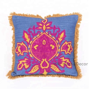Traditional paisley embroidered pillow, Rich look Indigo <b>cushion</b> <b>cover</b>, wholesale designer pillow <b>cover</b> - Product Image 1