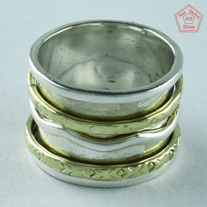 Bague Spinner faite à la main en argent sterling 925 bicolore en pierre turquoise certifiée IGI directement de l'Inde pour les mariages et les cadeaux - Product Image 4