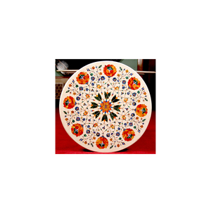 Plateaux de table basse design exclusivement en marbre blanc incrusté - Product Image 1