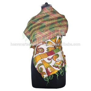 Kantha foulard en soie fait à la main style vintage design tendance pour filles SC1243 foulards vintage en coton cousu à la main - Product Image 2