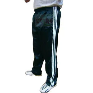 남자 레저 조깅 착용 바지 트랙 바지 탄성 허리 오픈 헴 발목 길이 바지 3 줄무늬 손 따뜻한 포켓