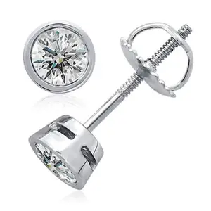 Certifié 0.40TCW Real Round Brilliant Cut Solitaire Diamond Stud Boucles d'oreilles en or blanc pour les enfants et les femmes-Meilleur prix d'offre - Product Image 1