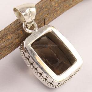 Top vente luxueux Quartz fumé solide 925 collier de pierres précieuses en argent Sterling pendentif pour femmes et hommes pour les fêtes d'anniversaire - Product Image 2