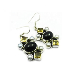 Eminent Manufacturer's Handmade 925 Sterling <b>Silver</b> <b>Drop</b> <b>Earrings</b> Cute Vintage Style Black Onyx Gemstone for Weddings Parties - Product Image 1