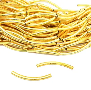 Brushed Gold Plated Curve Tube Bead - Jewelry Finding Beads