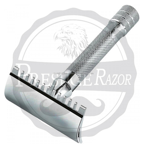 Rasoir de sécurité en acier inoxydable à double tranchant PRESTIGE PR-1534 argenté avec poignée confortable à rainures croisées pour le rasage du visage pour hommes - Product Image 4