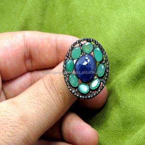 Belle bague en argent Sterling 925 saphir bleu naturel, bijoux victoriens de bonne qualité, prix de gros - Product Image 4