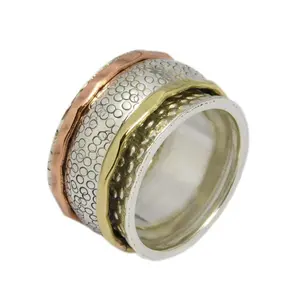 Fabulous New Design All Size Three Tone Spinner Band 925 Solid Sterling Silver Ring Supplier