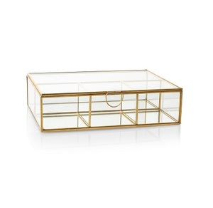AIC Model 10222 <b>Black</b> Antique Finish Brass Glass Jewelry <b>Box</b> with Many Compartments Dividers for Storage Decoration Custom Size - Product Image 5