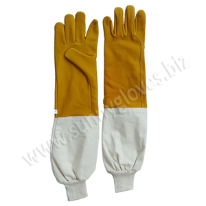 Guantes de apicultura de cuero de vaca amarillo transpirable de alta calidad con puño de lona para la seguridad de los apicultores - Product Image 1