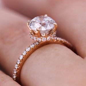 2,00 quilates blanco moissanita auténtica con acentos anillo 14k oro rosa, moissanita anillo Vintage - Product Image 4