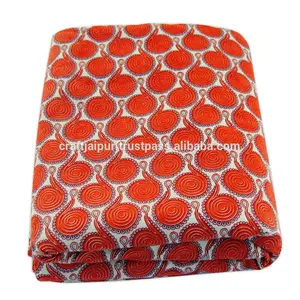 Penjualan terlaris trendi Sanganeri blok kain katun cetak oranye buatan tangan India gaun membuat bahan lari kain grosir