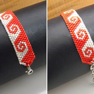 Handmade Miyuki Beaded <b>Bracelet</b> - <b>Red</b> and White Waves <b>Bracelet</b> - Product Image 1