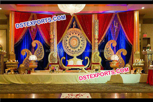 Escenario de boda indio de estilo tradicional, paneles de tallado de flores para boda, hermoso escenario de recepción real de boda - Product Image 2