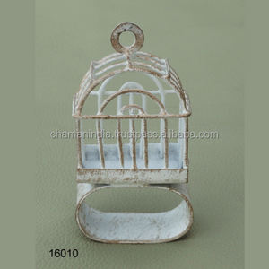 <b>Bird</b> <b>Cage</b> Napkin Ring Wrought Iron Distressed Napkin Ring, <b>White</b> Washed Napkin Ring - Product Image 1