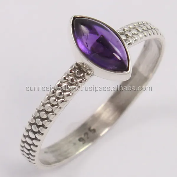 Cincin Perak Murni 925 AMETHYST Alami Menakjubkan, Cincin Batu Permata Bentuk Marquise, Perhiasan Perak Halus