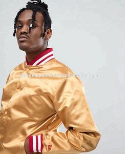 แจ็คเก็ตบอมเบอร์ผ้าซาตินไหมสำหรับผู้ชายไซส์ใหญ่ ฤดูหนาว 2022 กันลม ซิป ผ้าถัก ปรับแต่งได้ สีทอง ขายดี - Product Image 3