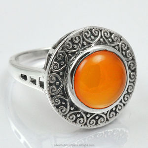 แหวนเงินแท้ 925 ประดับพลอยคาร์เนเลียนธรรมชาติทรงกลม งานแฮนด์เมด สไตล์โบฮีเมียน สินค้าขายดีอันดับต้นๆ - Product Image 1