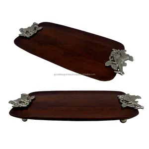 Plateau de service en bois style européen avec poignée en métal, pour la maison et les hôtels, vaisselle plateau à fromage - Product Image 1