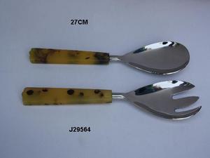 Juego de ensalada con mango de nácar, cubiertos de acero pulido con otros materiales, incluye cuchara para ensalada y tenedor - Product Image 6