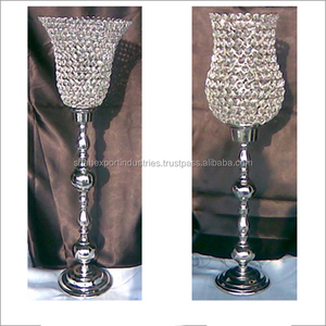 Portavelas de huracán con cuentas de cristal decorativo de boda de alta calidad de lujo Chapado en plata, centro de mesa, taza hermosa - Product Image 3