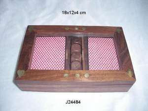 ไพ่โดมิโนและชุดลูกเต๋าในกล่องไม้ Sheesham ฝาครอบแก้วงานไม้เกมไม้ - Product Image 5