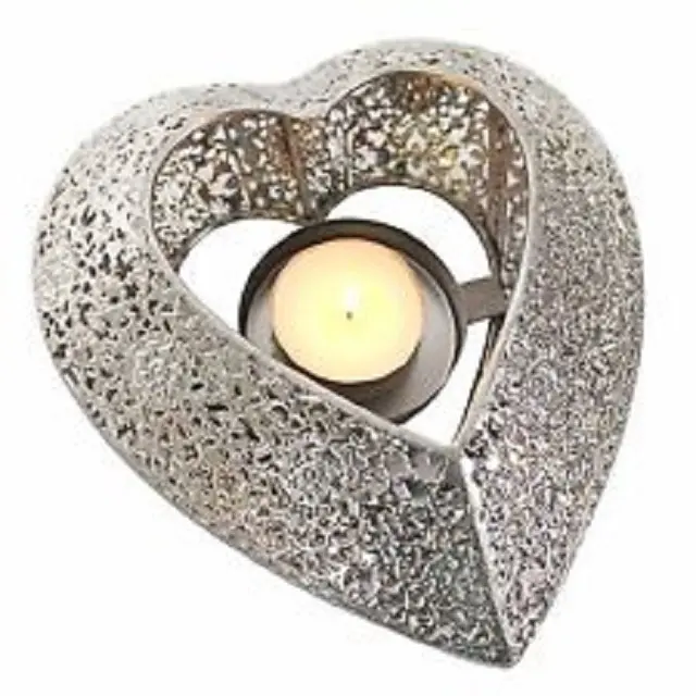 Portavelas de luz de té con forma de corazón, candelabro de luz de té de Color gris brillante, decoración moderna, nuevo diseño, elegante