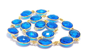 Topaze bleue forme ovale connecteur de lunette plaqué or 24K lunette de pierres précieuses fait à la main pierre naturelle chaîne de pierre de naissance - Product Image 2