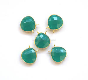 Handmade Green Onyx Faceted Heart Shape Brass Stone Gold Plated Double Loop Bezel Connector for Stone <b>Jewelry</b> Making <b>Findings</b> - Product Image 2