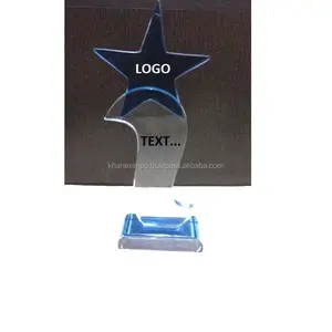 Placa de troféu em forma de estrela, azul, forma de cristal, troféu personalizado, lembrança, gravação, vidro transparente, moderno para esportes, índia