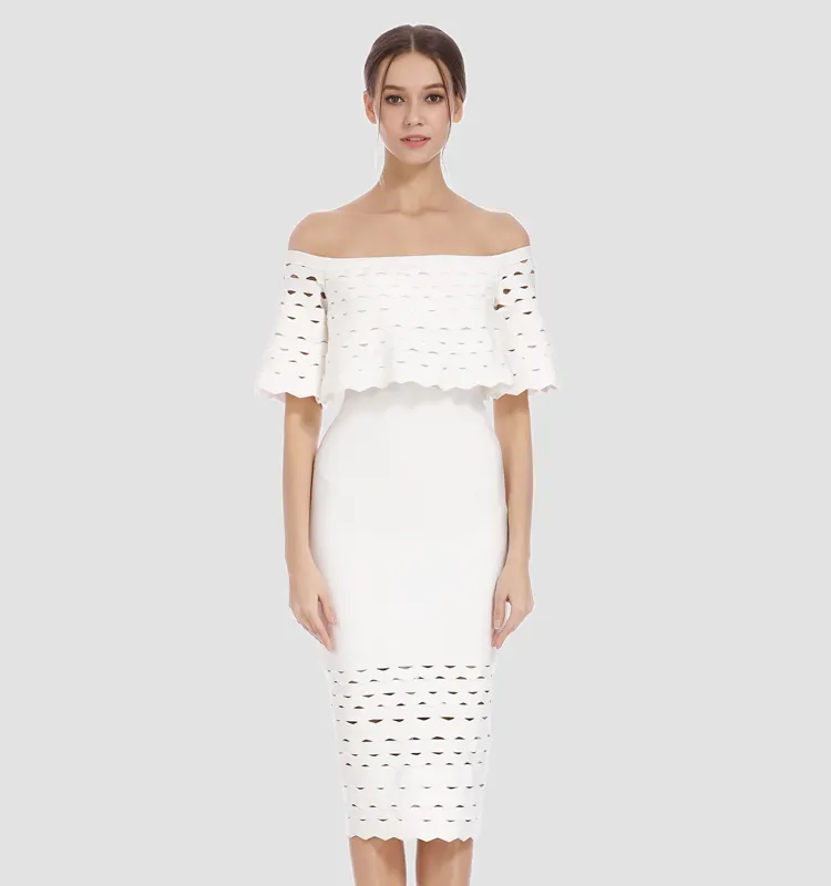 L1609 white beautiful mature women bandage cheap cocktail dresses mid length italian dress evening dress for senior