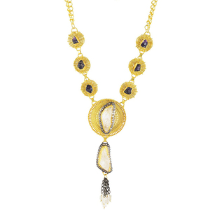 18K Gold Plated Statement <b>Necklace</b> for Women <b>Crystal</b> and Tanzanite Link Chain for Wedding Engagement or Party Gift - Product Image 2