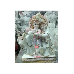 Shree Radha Krishna Ji Gorgeous <b>Statue</b> Hindu <b>Religious</b> Worship Handicraft Polished Standing Pose Shiny Makrana Marble Item - Product Image 1