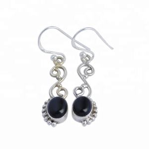 Nouveau produit Style Vintage 925 argent Sterling noir Onyx boucles d'oreilles plaqué or bijoux de mode pour les femmes - Product Image 1