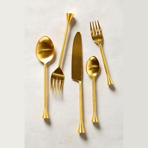 Stainless Steel Round Bold End Handle <b>Cutlery</b> Set Flatware First Horse Cookware <b>Gold</b> Plated Flatware - Product Image 2