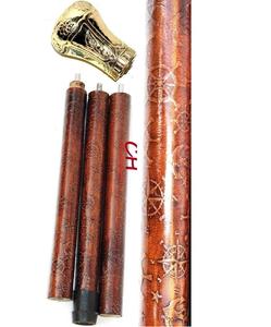 หัวกลมทองเหลืองทะเลจับหนังสีน้ำตาลนูนไม้เท้าของขวัญวันพ่อไม้เท้าโบราณทำด้วยมือ CHWKS37019 - Product Image 1