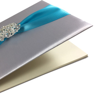 Luxury Silver Silk <b>Wedding</b> <b>Guestbook</b> with Embellished Elegant Design for Your Special Day - Product Image 1