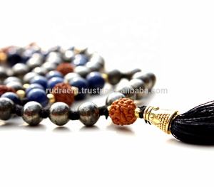 Haute qualité 108 perles 6 mm méditation Mala collier pierre précieuse naturelle Long Onyx et perle avec Pyrite Rudraksha pour cadeaux - Product Image 1