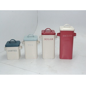 Decorative High Quality Metal Powder Tin Canister Container Boxes of Biscuits <b>Coffee</b> <b>Sugar</b> <b>Tea</b> <b>Set</b> of 4 - Product Image 2