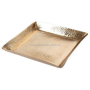 Square Hammered <b>Gold</b>-Plated <b>Serving</b> <b>Tray</b> - Product Image 2