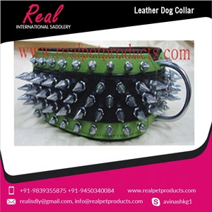 Collar de perro de cuero indio auténtico hecho a mano estilo lujoso con patrón sólido y remache decorativo - Product Image 2