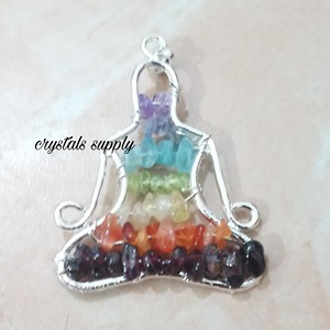 จี้หินจักระ7ชิ้นสร้อยคอจี้พระพุทธรูปกลวงสีเงินสเตอริ่งโรเดียมชุบทางศาสนาสำหรับผู้ชายและผู้หญิง - Product Image 2