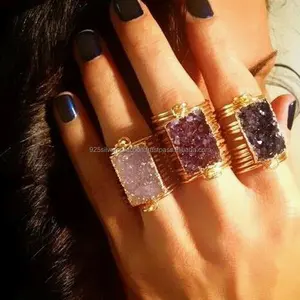 ขายส่งอาลีบาบาแฟชั่นผู้หญิงเครื่องประดับหลาย Druzy แหวนหิน - Product Image 1