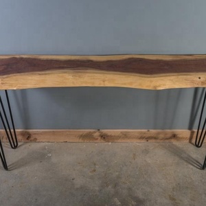 Indio diseño de borde vivo nogal negro de madera maciza mesa de consola con piernas de horquilla - Product Image 1